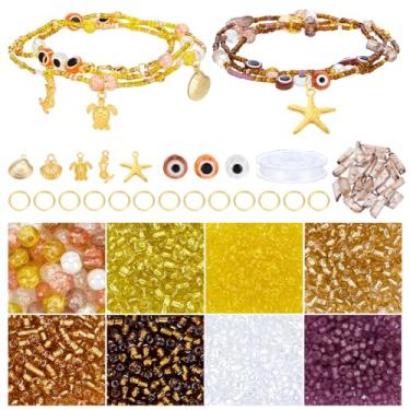Imagem de PH PandaHall Kits de fabricação de pulseiras faça você mesmo, kit de pulseiras de contas de vidro, kit de fabricação de joias marrom e amarelo, kit de fabricação de pulseiras da amizade para fazer