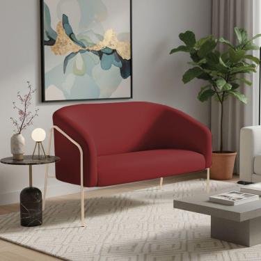 Imagem de Sofá 2 Lugares Namoradeira Stella Base Industrial Alta Champanhe Veludo D03 - D'rossi Cor Marsala