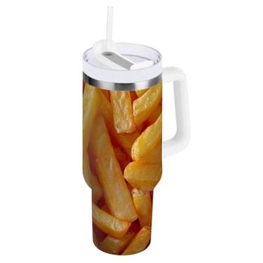 Imagem de Copo isolado para batatas fritas de 850 g com tampa e canudo, copo com isolamento duplo com tampa 2 em 1