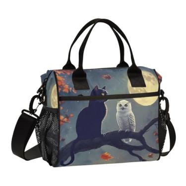 Imagem de ODAWA Lancheira de gato coruja lua com alça de ombro ajustável, lancheira infantil para creche