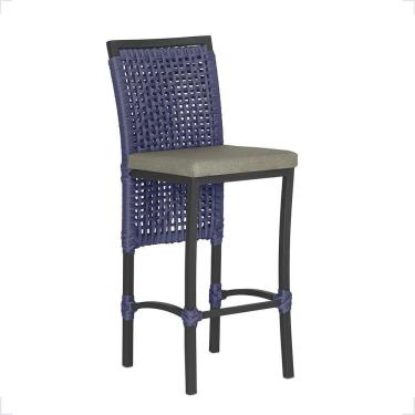 Imagem de Banqueta Em Alumínio Roma Preta Corda Náutica Tecido 8 Azul