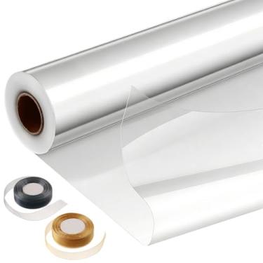 Imagem de GcFoir Rolo De Embrulho De Celofane Transparente De 31,5 "De Largura X 220 Pés De Comprimento, Papel De Embrulho De Plástico Com 3 Mil De Espessura Para Cestas De Presentes Folhas De Embrulho De Celof