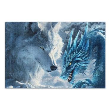 Imagem de Wolf Dragon White Blue Adult Puzzles, 1000 Piece Puzzle for Adults, Interlock Suitablely, Home Decor for Men Women
