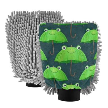 Imagem de ODAWA Guarda-chuvas verdes sapo 2PK luva para lavagem de carro livre de arranhões, tamanho grande 21 x 29 cm