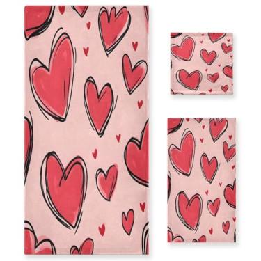 Imagem de Wassud Red Hearts Conjunto de 3 toalhas de banho para dia dos namorados, toalhas super macias e absorventes para banheiro, toalhas de banho de secagem rápida, toalha de banho para academia, spa, hotel