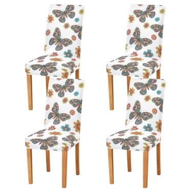 Imagem de ODAWA Conjunto de 2 capas de cadeira de jantar, capa de cadeira de sala de estar removível lavável e colorida borboleta branca elástica