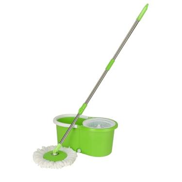 Imagem de Mop Giratório 360° com Balde 8L, Sistema de Centrifugação, Cabo em Aço Inoxidável, Refil em Microfibra Lavável, para Pisos Frios, Vinílicos e Madeira (Verde)