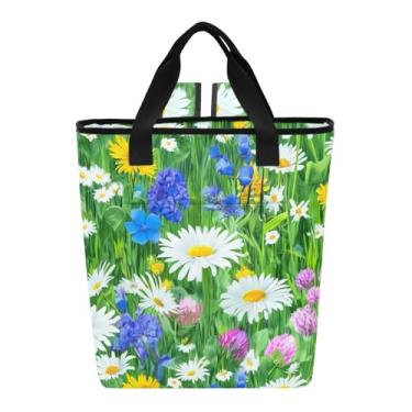 Imagem de Mochila feminina isolada, colorida, flores silvestres, margaridas, impermeável, 36 latas, bolsa térmica macia para viagens