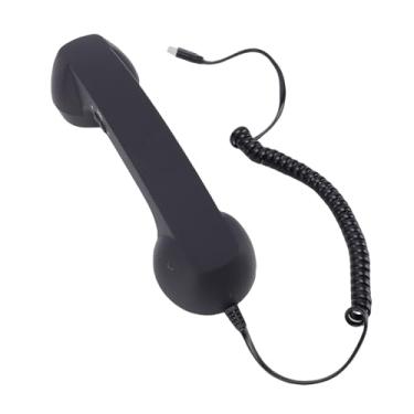Imagem de GOWENIC Aparelho de Telefone retrô, Receptor de Telefone Com Fio Tipo C Ergonômico Com Controle de Volume e Alto-falante HiFi, para Conferência de Videochamada de Celular e Tablet (Preta)