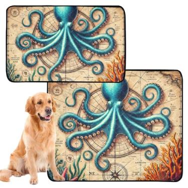 Imagem de TSENQUE Steampunk Polvo Mapa Antigo Lavável Almofadas de Xixi Reutilizáveis para Animais de Estimação Almofada Impermeável para Cercadinho de Cachorro Absorvente, Médio + Grande, Conjunto de 2