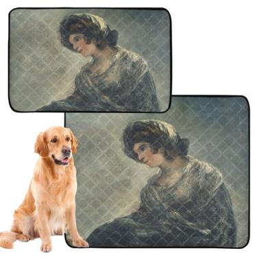 Imagem de TSENQUE Francisco Goya Milkmaid Bordeaux Almofadas laváveis para xixi para cães de estimação almofada extra grande absorvente para cães tapete de gaiola de cachorro à prova d'água, fofo, pequeno x