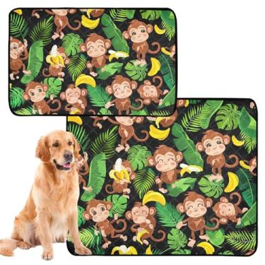 Imagem de Almofadas laváveis para xixi para cães, à prova d'água, tapete de cercadinho fofo de desenho animado de macacos, bananas, almofada reutilizável absorvente para treinamento de cães, pequeno x pacote