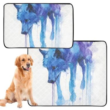 Imagem de TSENQUE Tapetes laváveis para cães de estimação, abstrato, azul, arte de lobo, tapete reutilizável para animais de estimação, impermeável, tapete de cercadinho à prova de vazamento para cães, pequeno