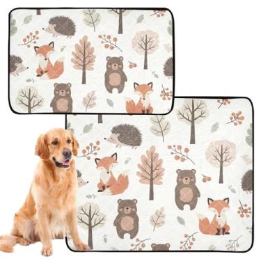 Imagem de TSENQUE Almofadas laváveis para animais de estimação, à prova d'água, tapete para gaiola de cachorro, fofo, animais da floresta, ursos, raposas, reutilizável, tapete absorvente, pequeno, pacote com 3