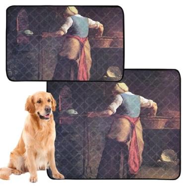 Imagem de TSENQUE Francois Millet Baker almofadas laváveis para xixi para cães, almofada reutilizável para gatos de estimação, tapete de caixa de cachorro fofo, impermeável, absorvente, médio + grande, conjunto