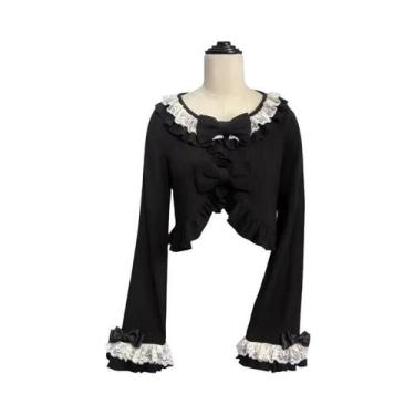 Imagem de Cardigan De Tricô Cropped Com Renda Em Coração Kawaii Lolita, Estilo V