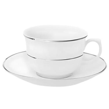 Imagem de Xicara De Chá Café Com Pires 240ml Porcelana Luxo Borda Prata Diamond 