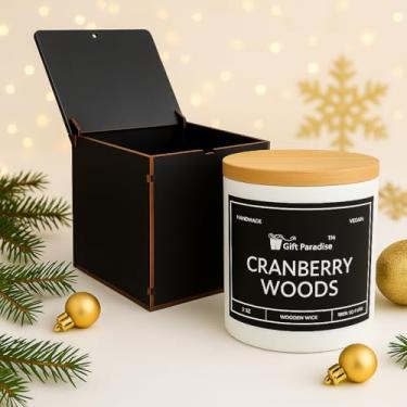 Imagem de Gift Paradise Cranberry Woods – Vela de pavio de madeira de cera de soja premium de 200 ml em caixa de presente de madeira | Aroma de cranberry azedo e madeira quente | Vela de Natal feita à mão para