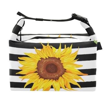 Imagem de TSENQUE Girassóis Preto Branco Listrado Lancheira para Mulheres Lancheira Macia Lancheira para Trabalho Linda Bolsa Térmica para Adultos