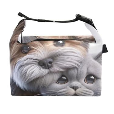 Imagem de TSENQUE Terrier Lancheira de cachorro e gatinho para mulheres, lancheira portátil, lancheira para trabalho, linda bolsa térmica rosa isolada para o trabalho