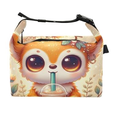 Imagem de TSENQUE Lancheira floral de chá Fox Boba personalizada para mulheres adultas lancheira térmica macia personalizada lancheira para trabalho