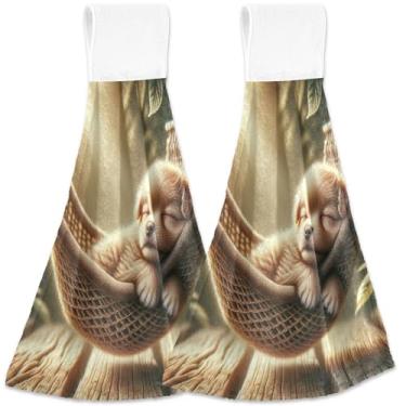 Imagem de TSENQUE Conjunto de 2 toalhas de cozinha absorventes com estampa de cachorrinho fofo com estampa de cachorro, itens essenciais de cozinha decorativos personalizados 47 x 35 cm