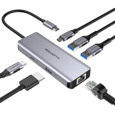 Imagem de LENTION Hub USB C com porta Gigabit Ethernet, HDMI 4K, carregamento PD de 100 W, 3 portas USB-A USB 3.0 para MacBook Pro, MacBook Air, Dell, laptops HP e mais (C26, cinza)