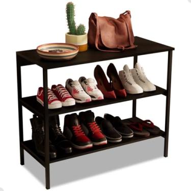 Imagem de Aparador Moderno com 3 Prateleiras, Estrutura em Metal Preto, Estilo Industrial, para Sala de Estar e Corredor