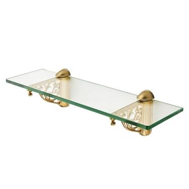 Imagem de khtumeware Prateleiras de vidro de 40,6 cm para banheiro, prateleira de vidro flutuante de ouro escovado, prateleiras de banheiro de vidro temperado de zinco para montagem na parede moderna
