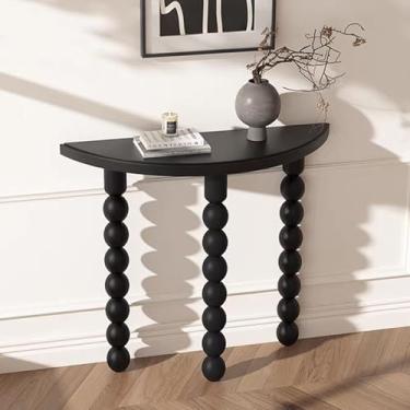 Imagem de NRNQMTFZ Mesa de console preta, mesa de console de entrada de 47 polegadas, mesa de sofá de madeira atrás do sofá, mesa de destaque de entrada para sala de estar, hall de entrada, entrada (tamanho