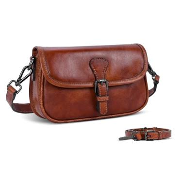 Imagem de HESHE Bolsas de ombro pequenas de couro para mulheres, bolsas de ombro com 2 alças ajustáveis, bolsa Hobo de viagem, Marrom, Small, Casual