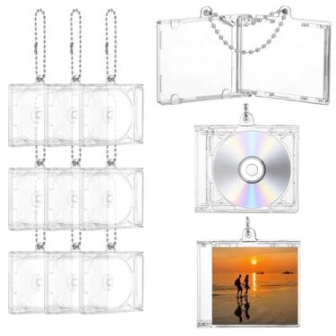 Imagem de 10 peças mini CD caixa de plástico para CDs, capa transparente de DVD, joia de DVD em massa, chaveiro de música, suporte de disco compacto em branco, pingente personalizado para mochila faça você