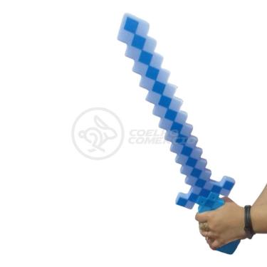 Imagem de Brinquedo Espada Pixel Minecraft 58cm Som E Luz A Pilha Azul