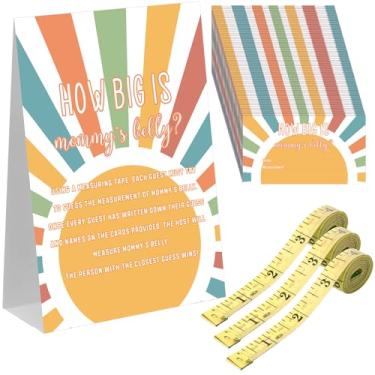 Imagem de Sinload 54 peças de desenho animado céu chá de bebê jogos rosa arco medida barriga bump festa jogos incluem o tamanho da barriga da mamãe 50 cartões de adivinhação 3 fitas métricas para festa de chá