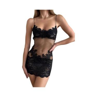 Imagem de Conjunto De Lingerie Sexy Em Tule Preto Transparente Com Sutiã E Saia,