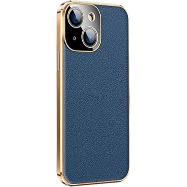 Imagem de CYSUE Capa de telefone traseira, capa de proteção de couro à prova de choque com lente de câmera de proteção para Apple iPhone 14 Plus 6,7 polegadas 2022 (cor: azul)