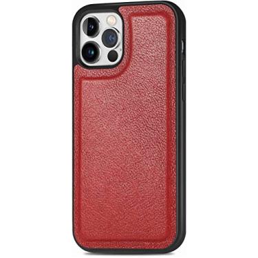 Imagem de KANUZ Capa para iPhone 13 Mini/13/13 Pro/13 Pro Max, capa de telefone bumper TPU à prova de choque de couro legítimo envolto fino, compatível com carregamento sem fio (cor: vermelho, tamanho: 13 Mini 5,4 polegadas)