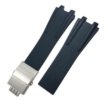 Imagem de RORFFK Pulseira de relógio de borracha de silicone de 26 mm para Atenas Ulysse Nardin, azul, preta, esportiva, à prova d'água, acessórios de relógio com fivela dobrável (fivela preta e prata)