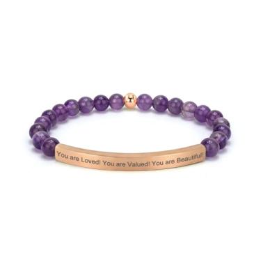 Imagem de cusurlove Pulseira de ametista cristã para mulheres, joias de versículo bíblico banhado a ouro 18K, presente de fé religiosa inspiradora, joia das escrituras para encorajamento e força, Medium