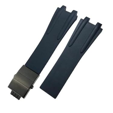 Imagem de GANYUU Pulseira de relógio de borracha de silicone de 26 mm para Atenas Ulysse Nardin azul preto esporte pulseiras impermeáveis fivela dobrável acessórios de relógio (cor: fivela preta