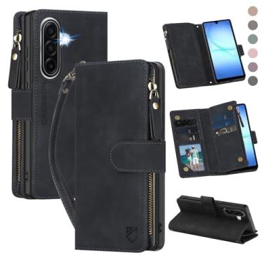 Imagem de CAESBON Capa carteira para Samsung Galaxy A17-5G: com compartimentos para cartão com bloqueio RFID (6 cartões) | Bolso magnético de couro sintético macio com zíper | Capa protetora para celular com