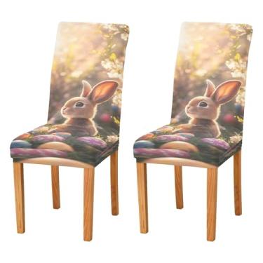 Imagem de SEHANY Lindas capas de cadeira de coelho de conto de fadas para sala de jantar, conjunto de 2, capa protetora elástica removível e lavável para cadeira de jantar para cozinha, hotel, festa, decoração