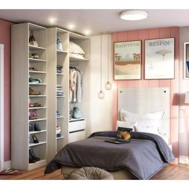 Imagem de Guarda Roupa Closet sem Portas 4 Peças, 3 Gavetas, Sapateira e Cabecei