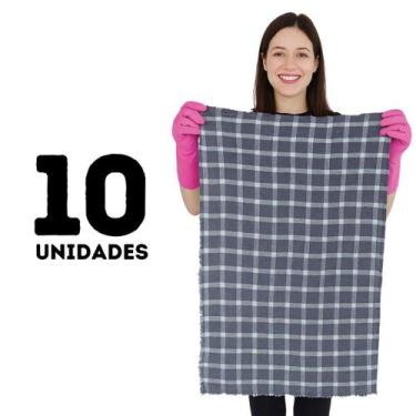 Imagem de Kit de 5 e 10 Pano de Chão Grande de Limpeza Xadrez 50x70 Saco Duplo 1