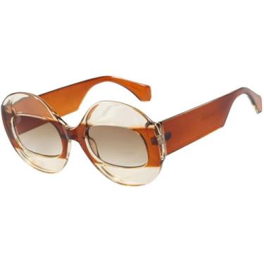Imagem de Óculos de Sol Feminino Oval Oversized com Proteção UV400 para Esportes ao Ar Livre, Corrida e Ciclismo, Cor Chá com Degradê