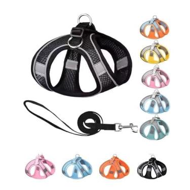 Imagem de Peitoral refletivo para cães – malha respirável, corda de reboque de 1,8 m, colete acolchoado macio para cães e gatos pequenos a médios, lavável na máquina, G, preto