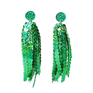Imagem de Brincos de borla para o dia de São Patrício brilhante verde laser redondo brincos de lantejoulas, Plástico, plástico
