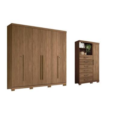 Imagem de Guarda Roupa 2 Peças (1GuardaRoupa+1Cômoda) QC373 Jatobá - Santos Andirá