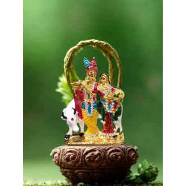 Imagem de Yuktha Eternals Cow Radha Krishna Golden Color | Radha Krishna Idol for Car Dashboard | Home Decor | Gifting Showpiece.
