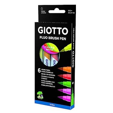 Imagem de Giotto Pincel Turbo macio, canetas de pincel, ponta de pincel solúvel em água, cores fluo sortidas, 6 unidades